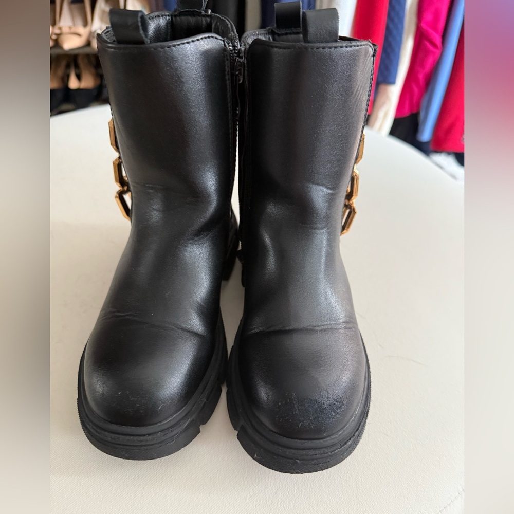 Black Leather Boots with Gold Buckles